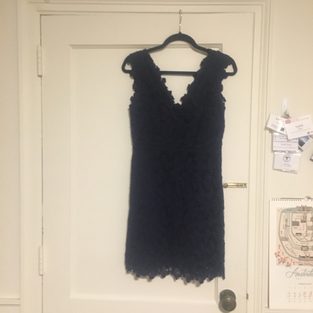 Lilly Pulitzer Navy Reeve butterfly lace dress Sz4